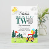 Teeding to Two Golf Boy Golfing Partee 2e Verjaard Kaart (Staand voorkant)