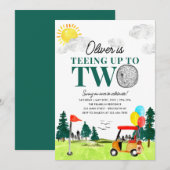Teeding to Two Golf Boy Golfing Partee 2e Verjaard Kaart (Voorkant / Achterkant)