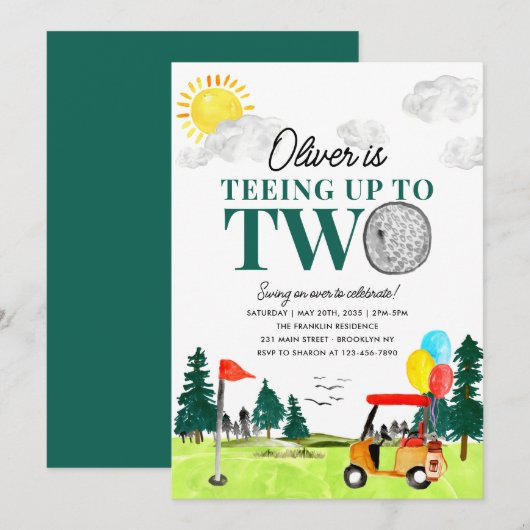 Teeding to Two Golf Boy Golfing Partee 2e Verjaard Kaart (Voorkant / Achterkant)