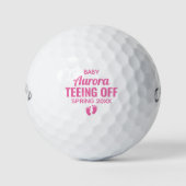 Teeing Off Baby Girl Genderonthulling Aankondiging Golfballen (Voorkant)