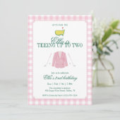 Teeing Up To Two Golf 2nd Birthday Pink Gingham Kaart (Staand voorkant)