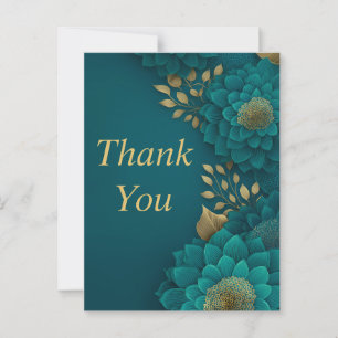 Teele bloemen gouden bladeren donker teal bedankka briefkaart