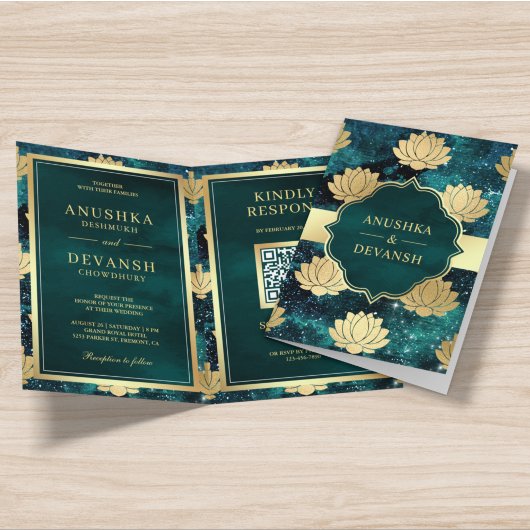 Teele Galactische Gouden Lotus QR Code Indiase Tro