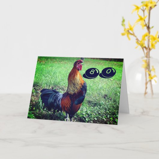 Teelt Rooster Funny 80th Birthday Kaart (Gele Bloem)
