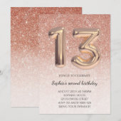 Teen 13e verjaardag Roos Gold Glitter Foil ballon Kaart (Voorkant / Achterkant)
