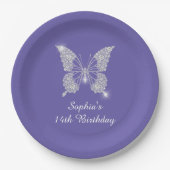 Teen B-day, Diamond Butterfly Name Age, Periwinkle Papieren Bordje (Voorkant)