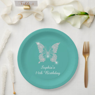Teen Birthday, Diamond Butterfly, naamleeftijd, Bl Papieren Bordje