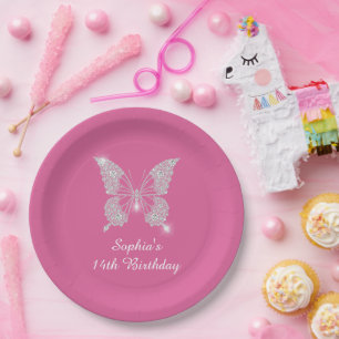 Teen Birthday, Diamond Butterfly, naamtijdperk, ro Papieren Bordje