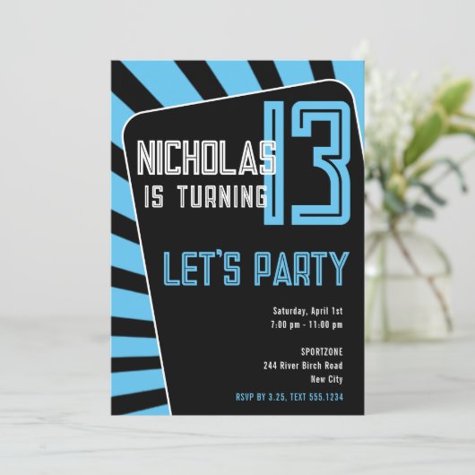 Teen Boy 13th Birthday-Any Age Black, Blue Kaart (Staand voorkant)