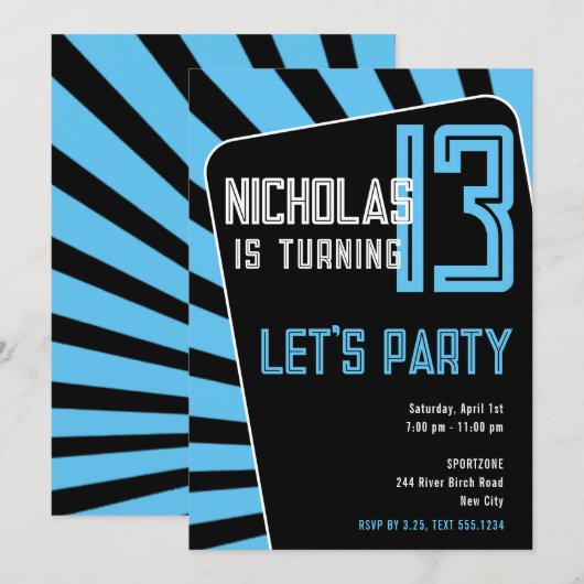 Teen Boy 13th Birthday-Any Age Black, Blue Kaart (Voorkant / Achterkant)