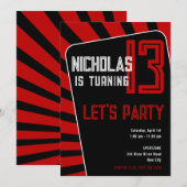 Teen Boy 13th Birthday-Any Age Black, Red Kaart (Voorkant / Achterkant)