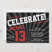 Teen Boy Birthday Invitation-any Year, Red Kaart (Voorkant)