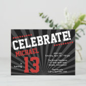 Teen Boy Birthday Invitation-any Year, Red Kaart (Staand voorkant)