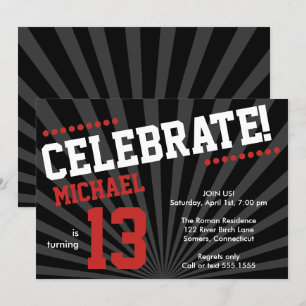 Teen Boy Birthday Invitation-any Year, Red Kaart