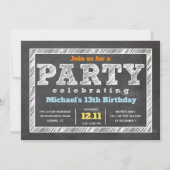 Teen Boy Birthday Invitation Chalkboard Multicolor Kaart (Voorkant)