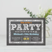 Teen Boy Birthday Invitation Chalkboard Multicolor Kaart (Staand voorkant)