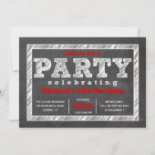 Teen Boy Birthday Invitation, Chalkboard, Red Kaart (Voorkant)