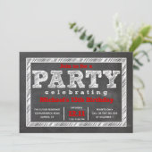 Teen Boy Birthday Invitation, Chalkboard, Red Kaart (Staand voorkant)