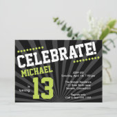 Teen Boy Birthday Invitation, Lime Green en Black Kaart (Staand voorkant)