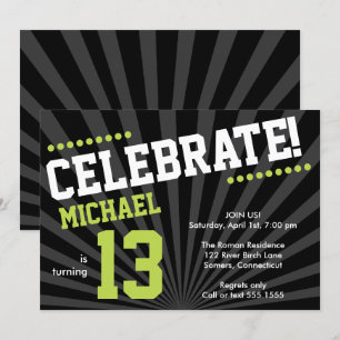 Teen Boy Birthday Invitation, Lime Green en Black Kaart