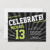 Teen Boy Birthday Invitation, Lime Green en Black Kaart (Voorkant)