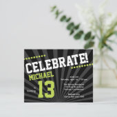 Teen Boy Birthday Invitation, Lime Green en Black Kaart (Staand voorkant)