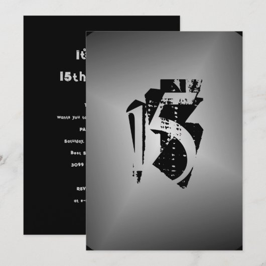 Teen Boy Birthday Party Black Silver Invitation Kaart (Voorkant / Achterkant)