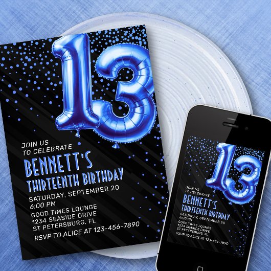 Teen Boy Blue 13e verjaardag Uitnodiging