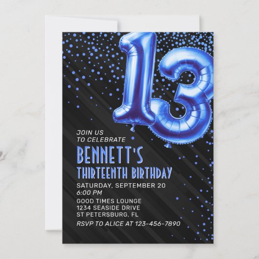 Teen Boy Blue 13e verjaardag Uitnodiging (Voorkant)