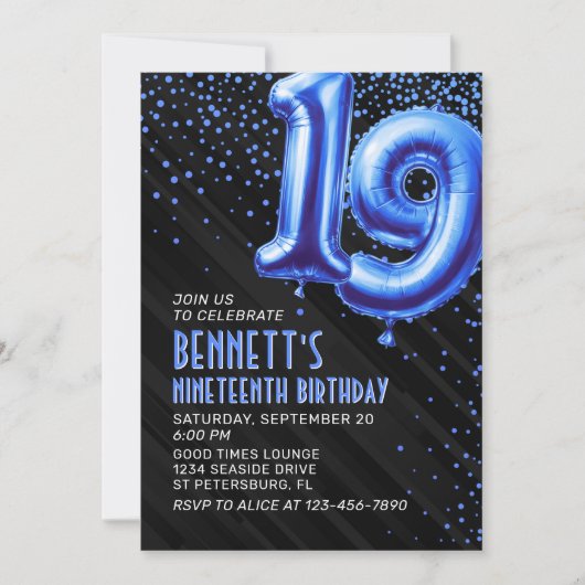 Teen Boy Blue 19e verjaardag Uitnodiging (Voorkant)