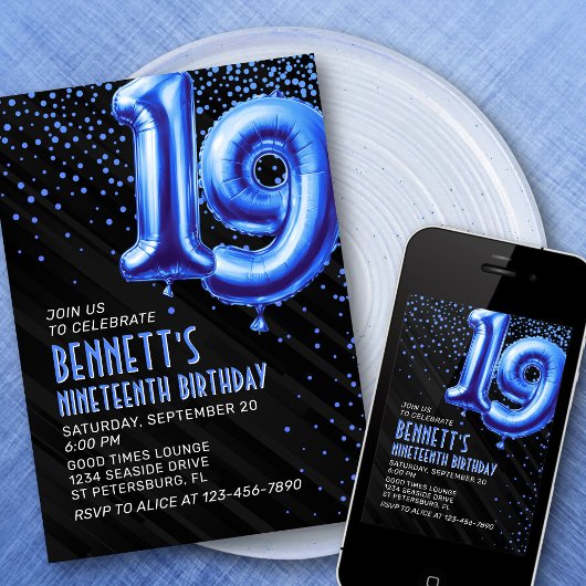 Teen Boy Blue 19e verjaardag Uitnodiging