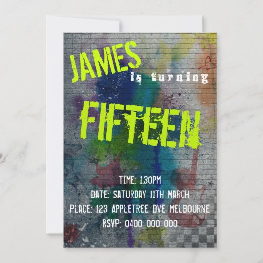 Teen Boy Graffiti Uitnodiging (Voorkant)