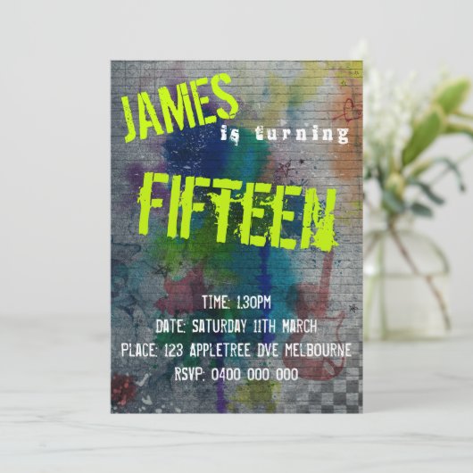 Teen Boy Graffiti Uitnodiging (Staand voorkant)