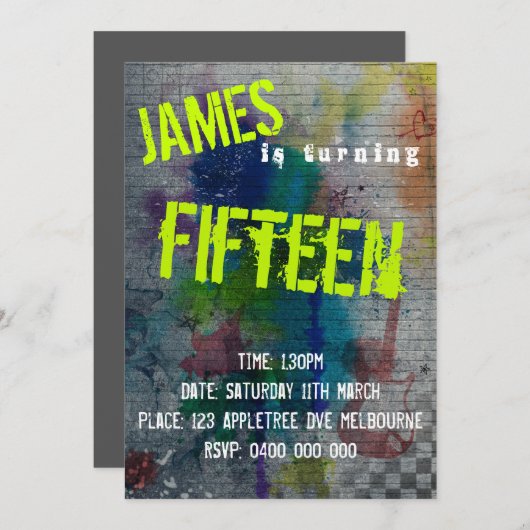 Teen Boy Graffiti Uitnodiging (Voorkant / Achterkant)