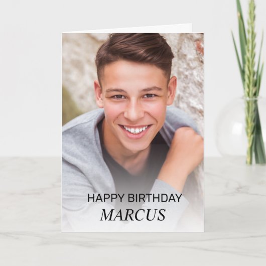 Teen Boy Happy Birthday Foto Ouders Siblings Kaart (Voorkant)