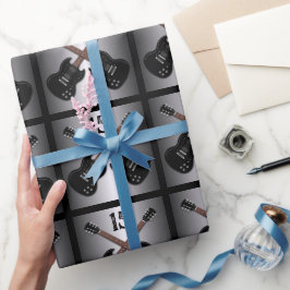 Teen Boys Electric Guitar Black Birthday Gift Wrap Cadeaupapier
