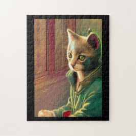 Teen cat green sweater urban alien legpuzzel