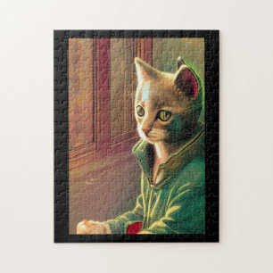 Teen cat green sweater urban alien legpuzzel