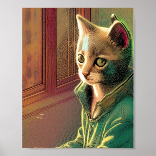 Teen cat green sweater urban alien poster (Voorkant)