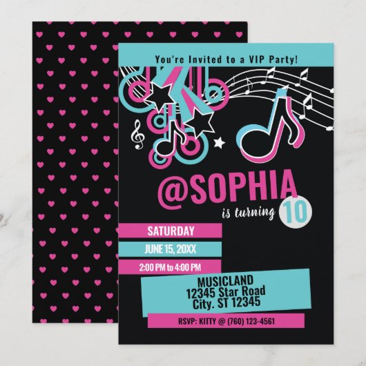 Teen Dance Party verjaardagsuitnodiging Kaart (Voorkant / Achterkant)