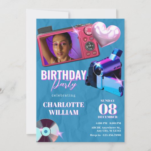 Teen Esthetische Y2k Camera foto verjaardag Kaart (Voorkant)