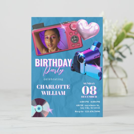 Teen Esthetische Y2k Camera foto verjaardag Kaart (Staand voorkant)