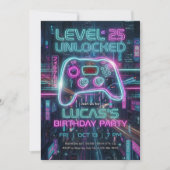 Teen Gamer Birthday Invitation Cyberpunk Game Kaart (Voorkant)