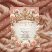 Teen Girl Elegante Blush Rozen Crown Quinceañera Kaart