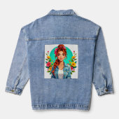 Teen Girl Esthetisch - Bloemen Cartoon Portret Denim Jacket (Achterkant)