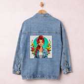 Teen Girl Esthetisch - Bloemen Cartoon Portret Denim Jacket (Hangar)