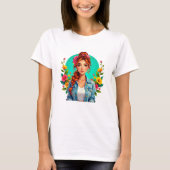 Teen Girl Esthetisch - Bloemen Cartoon Portret T-shirt (Voorkant)
