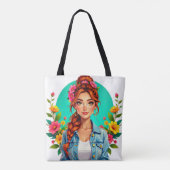 Teen Girl Esthetisch - Bloemen Cartoon Portret Tote Bag (Achterkant)