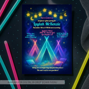 Teen Girl Glow Party Neon Tepee Slumber Party Kaart
