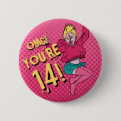 Teen Girl Jumping Roze 14e Verjaardag Ronde Button 5,7 Cm (Voorkant)